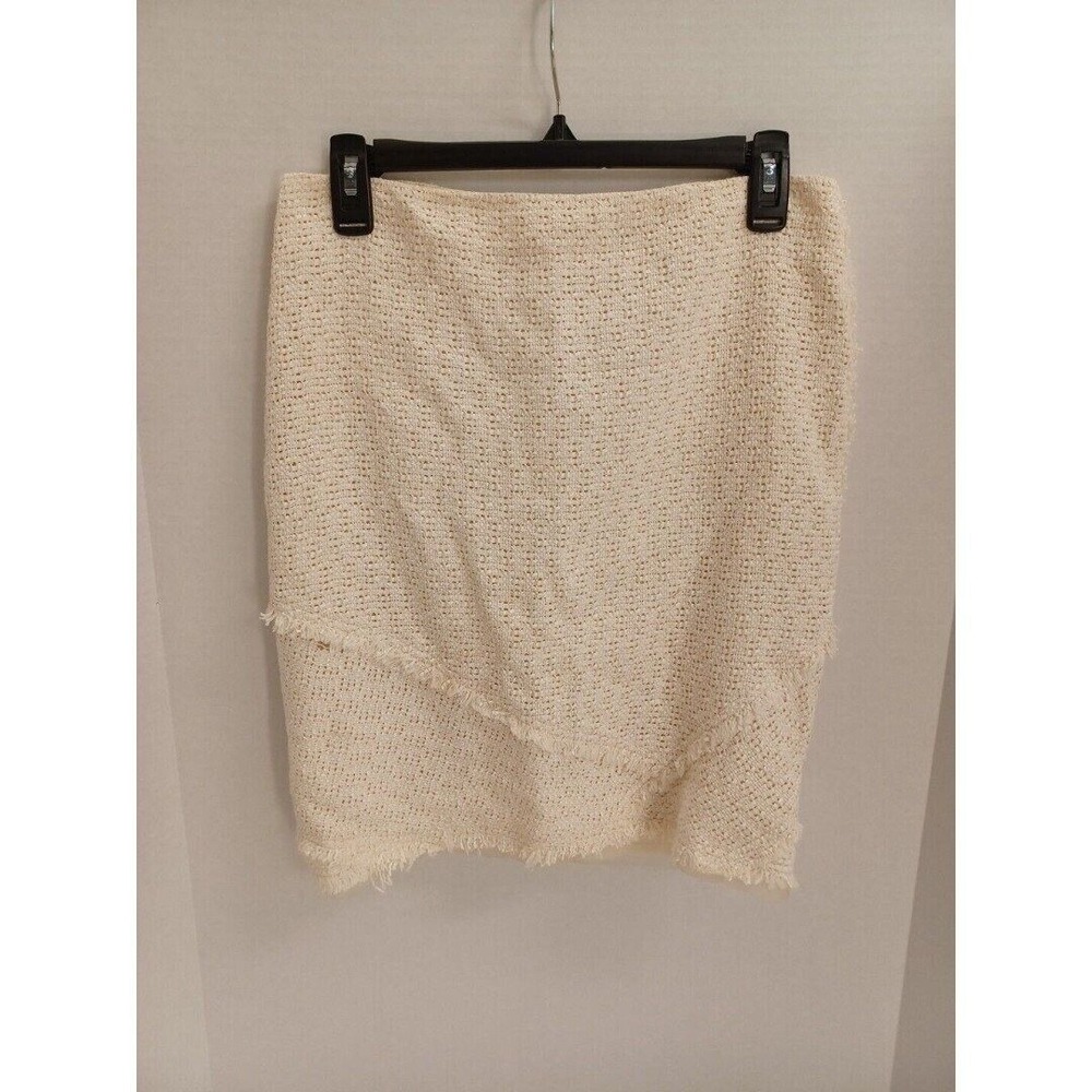 Elie Tahari Mini Skirt Womans 4 Geometric Beige Layered Cotton Blend Full Zip
